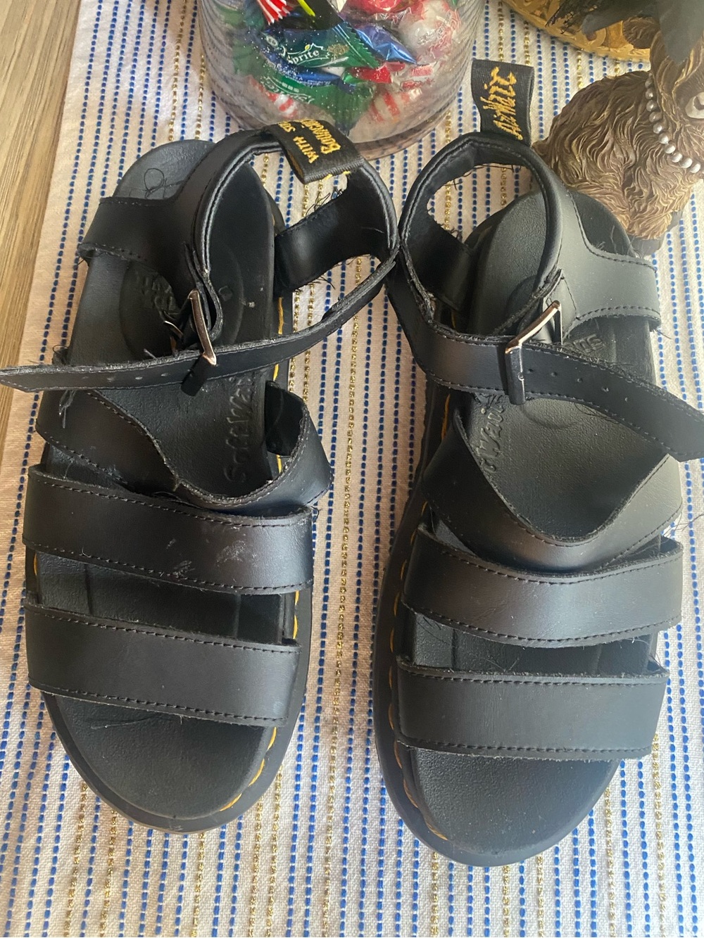 Dr Martens Blaire Sandals Women's Black Leather Platform Strappy Shoes Sz 6